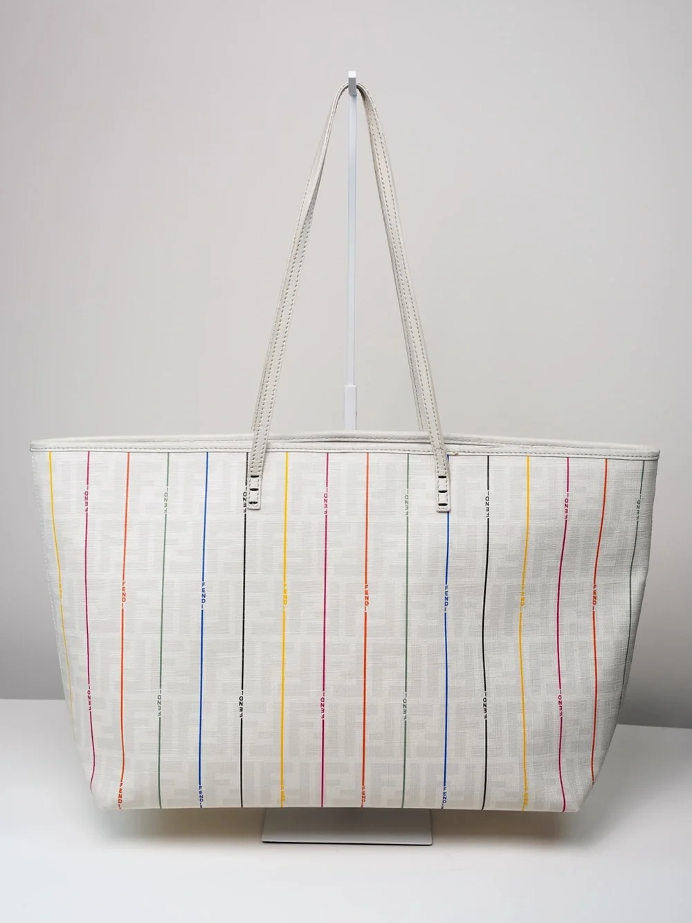 FENDI Zucca Spalmati Striped Large Roll Tote White Ivory Multicolor Archive 2012